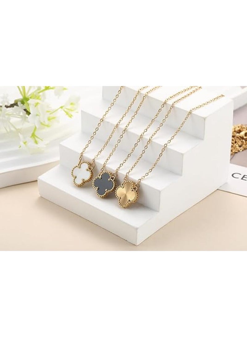 TEMPO (3Pcs) 18K Gold Color Plated Clover Pendant Necklace Set for Women Fashion Four Leaf Clover Necklace Lucky Simple Jewelry Gifts for Women - (Black - White - Gold) - Image 4